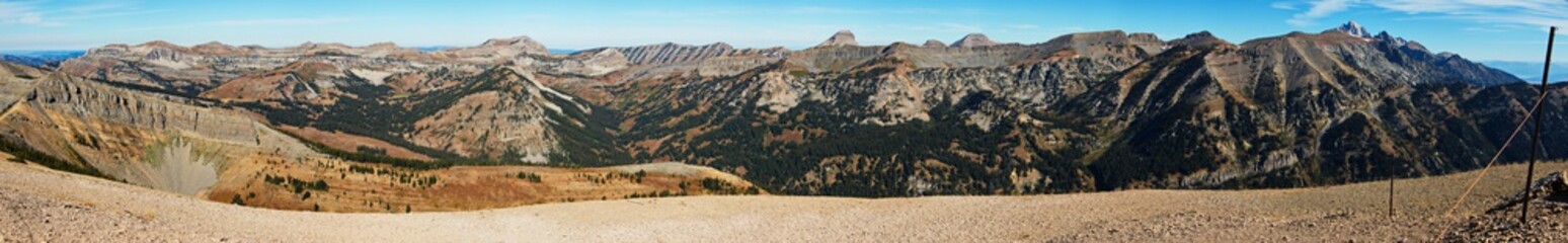 Panoramic view from Top of the World Loop in Grand Teton NP in Wyoming in the USA
