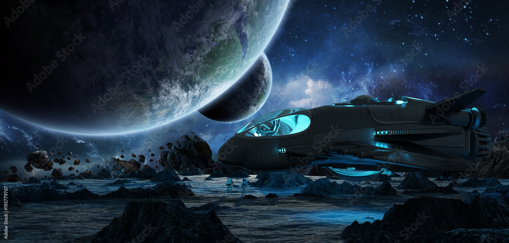 Poster Astronauts exploring an asteroid 3D rendering elements of this image furnished by NASA