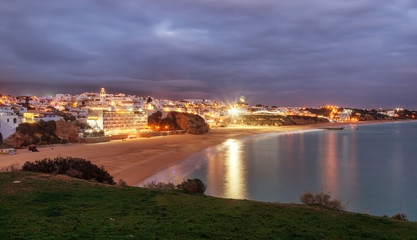 Fototapeta na wymiar Albufeira, a city on the Atlantic coast at night, a beautiful city landscape