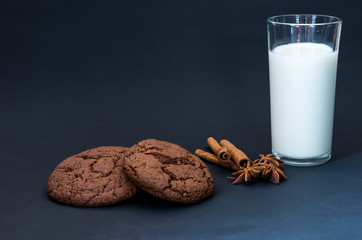 Chocolate and milk. Healthy energy snack.