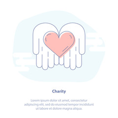 Charity, Donate, Fundraising. Graphic Elements for Nonprofit Organizations and Donation Centre. Hands give Love. Isolated vector illustration on white background.