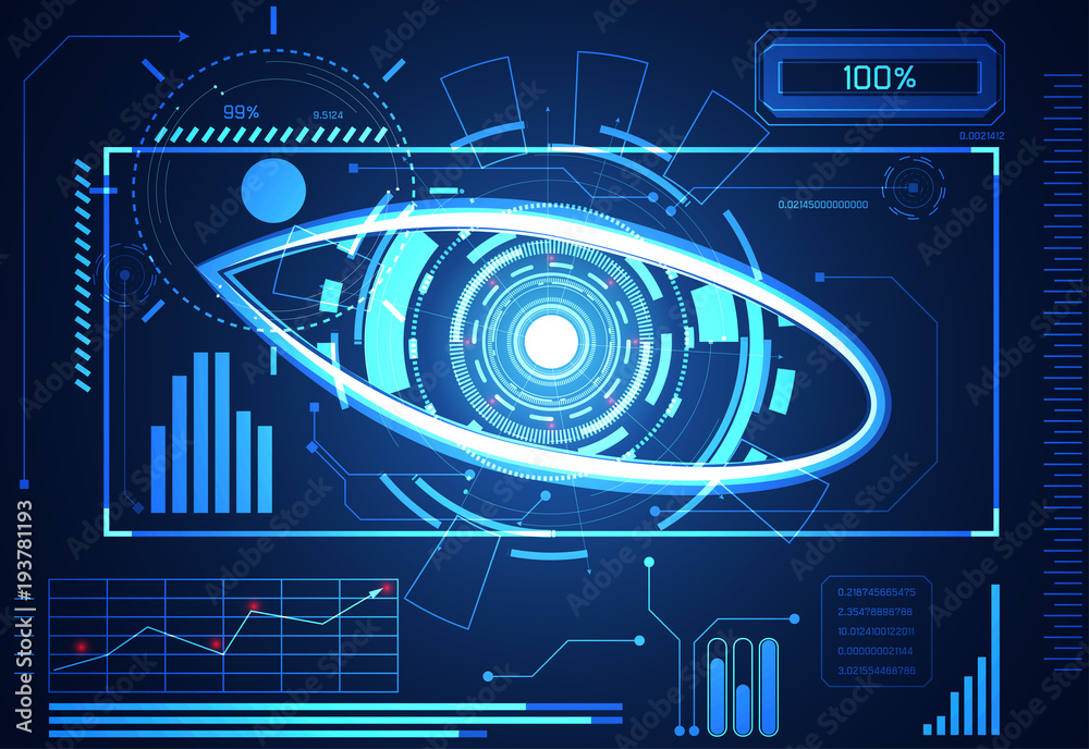 Poster abstract technology science concept eye circle data health digital : hud interface elements of progr
