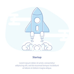 Startup, new business or technology launch. The rocket takes off. Isolated vector illustration