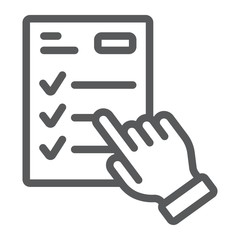 Study program line icon, e learning and education, finger on list sign vector graphics, a linear pattern on a white background, eps 10.