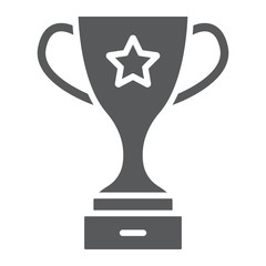 Champion cup award glyph icon, trophy and winner, victory sign vector graphics, a solid pattern on a white background, eps 10.