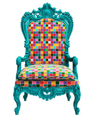 Classic baroque armchair in pop art style  isolated on white background.Digital Illustration.3d rendering