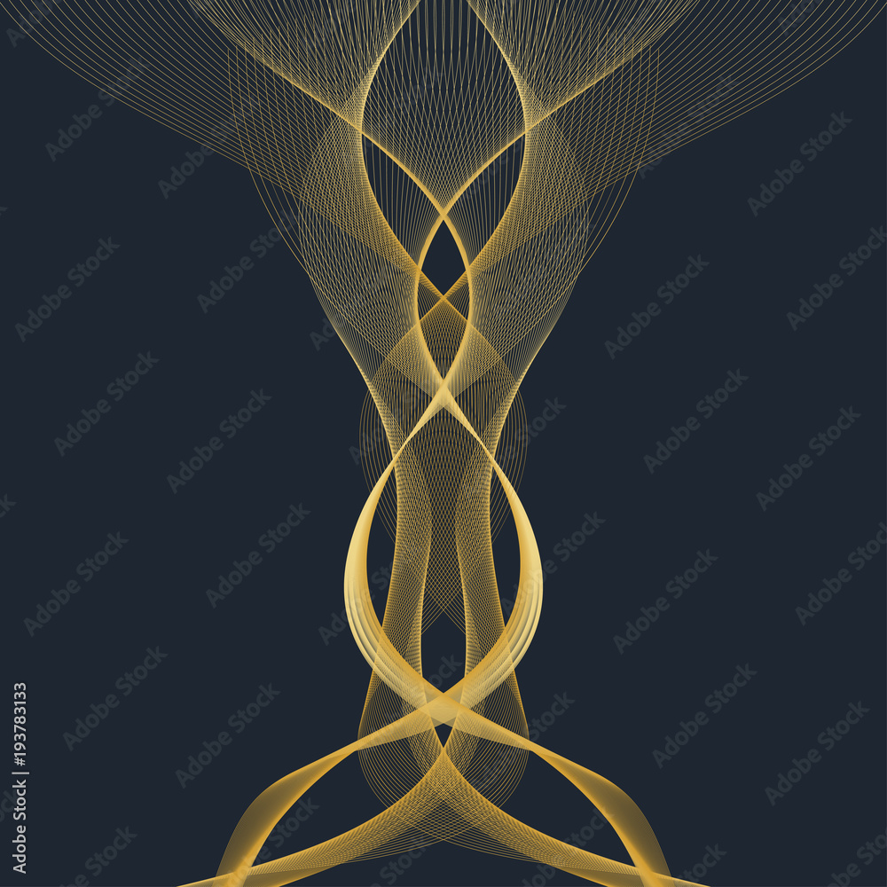Poster Modern set of vector flyers. Molecule and communication background. Geometric abstract golden package. Connected line with dots. Golden design in trendy linear style.