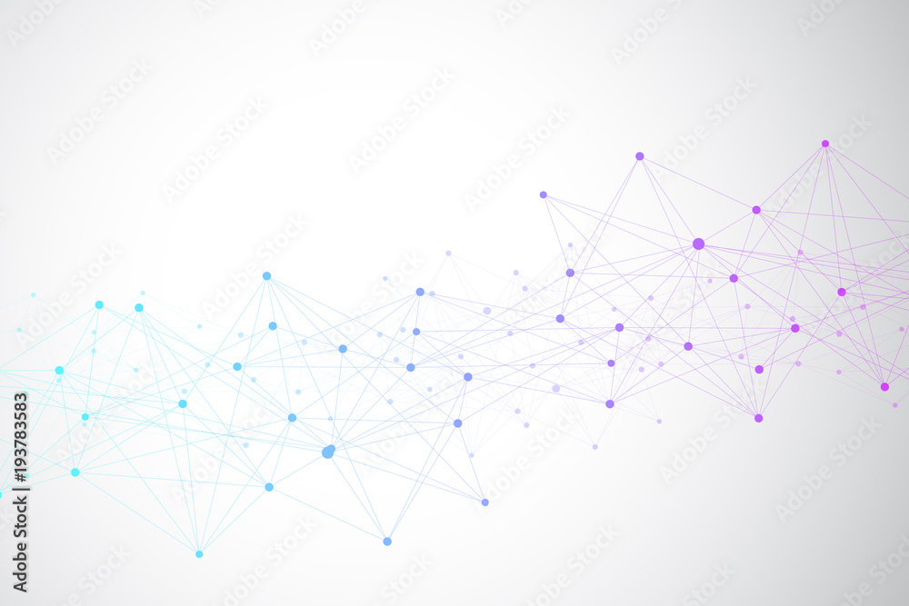 Poster Geometric abstract background with connected lines and dots. Big data composition. Molecule and communication background. Graphic background for your design. Vector illustration.