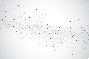 Geometric graphic background molecule and communication. Big data complex with compounds. Perspective backdrop. Minimal array. Digital data visualization. Scientific cybernetic vector illustration.