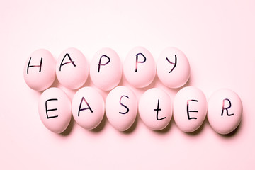 Eggs with the inscription of a happy Easter