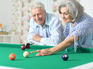 senior couple playing billiard