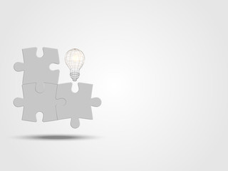 Pieces of jigsaw with lightbulb represent thinking of new idea and innovation. Technology Background. Abstract background made from puzzle pieces. Concept of engineering and innovation. 