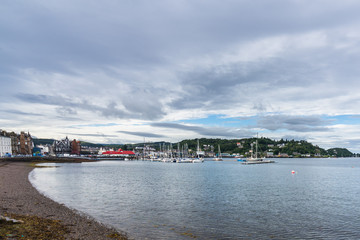 Naklejka premium Seascape in Oban, a famours Scottish resort town for seafood and gateway to Mull and other islands.
