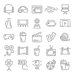 Cinema line icons set for web and mobile design