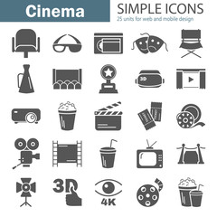 Cinema simple icons set for web and mobile design