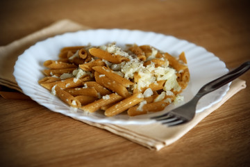 Close up of a pasta and cauliflower dish