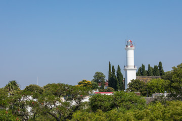 Fototapeta na wymiar Lighthouse of historic neighborhood in Colonia del Sacramento, Uruguay
