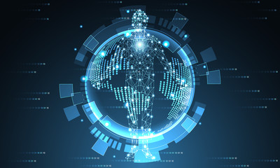 Abstract technology futuristic world and human digital concept future world Hi-tech digital modern on dark blue binary background.Vector Illustration design