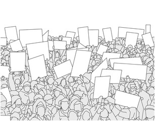Illustration of large crowd of people demonstrating with blank signs 