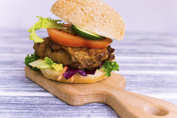 sandwich with fried beef in battered vegetables