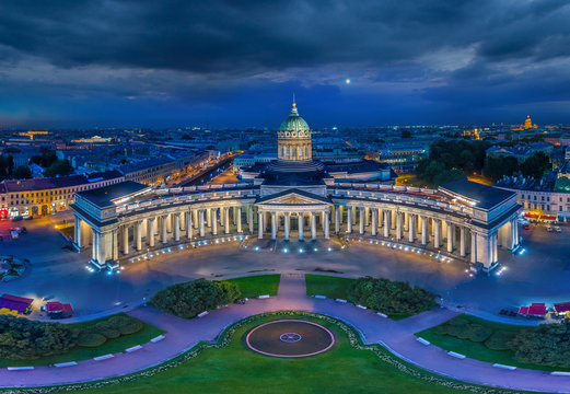Russia. The city of Petersburg. Panorama of the Kazan Cathedral. Museums of the city of  Petersburg. Panorama of St. Petersburg. Cities of Russia. Evening city.