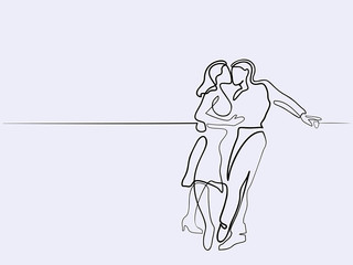 Continuous different wide line drawing. Happy couple kissing. Vector illustration