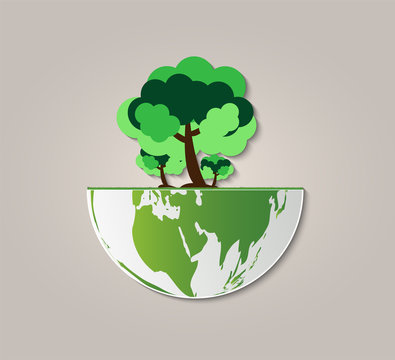 Ecology.Green cities help the world with eco-friendly concept idea.with globe and tree background.vector illustration