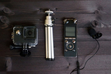 Video blogger accessories. Preparing for video shooting
