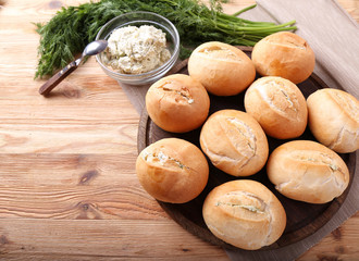 Fresh Rolls with garlic,  butter and greens