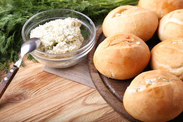 Rolls with butter with greens