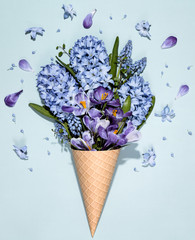 Spring flowers in waffle cone