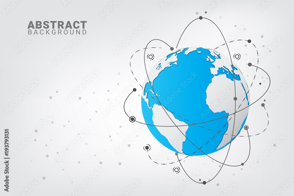 Poster Abstract technology background. Global network connections with points and lines on globe \earth map.