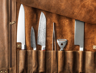 Set of professional cook tools. Special case of cook knives.