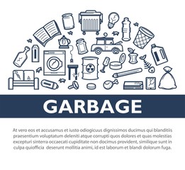 Garbage promotional informative monochrome banner with sample text