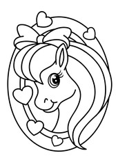 Pony coloring book, vector