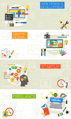 Graphic Design, Webdesign, Development, Startup and Freelance Concept Illustrations