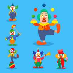 Clown vector circus man characters performer carnival actor makeup clownery juggling clownish human cartoon illustrations