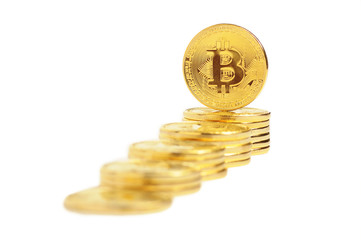 Many gold bitcoins, isolated