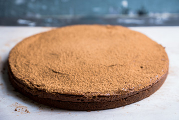 Tasty chocolate cheesecake on the rustic background. Selective focus.