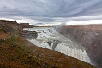Gullfoss waterfall in a cloudy day