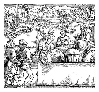 Justice and punishment administration in middle ages, XV century engraving