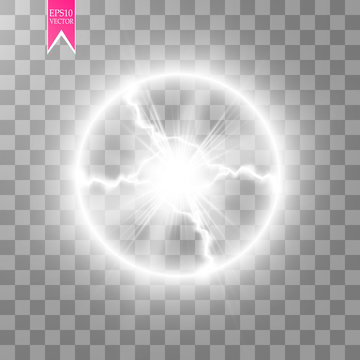Transparent Light Effect Of Electric Ball Lightning. Magic Plasma Ball