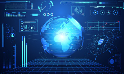 abstract technology ui futuristic concept hud world interface hologram elements of digital data chart, communication, computing and percent vitality innovation on hi tech future design background