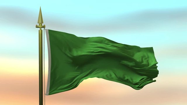 National Flag of Libia waving in the wind against the sunset sky background slow motion Seamless Loop Animation