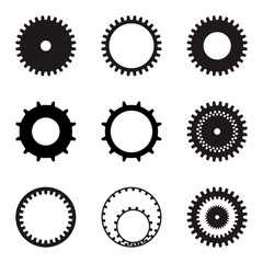 set of gears. black silhouettes on a white background. Vector graphics