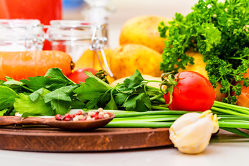 Ingredients for cooking borscht, Russian beet soup