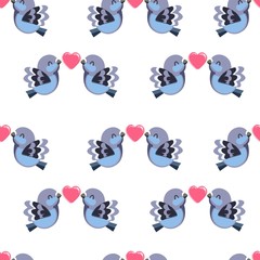 Cute Dove Vector Pattern Seamless, Birds with heart background.