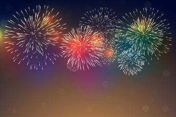 Colorful firework vector pattern on dark background.