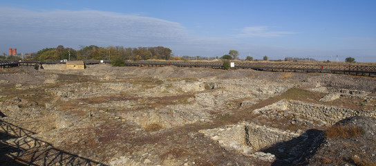 TAGANROG, RUSSIA - June 22, 2017: Excavations of ancient stone structures, houses and structures of the extinct city of Tanais in the archaeological museum of Tanais, UNESCO World Heritage sites