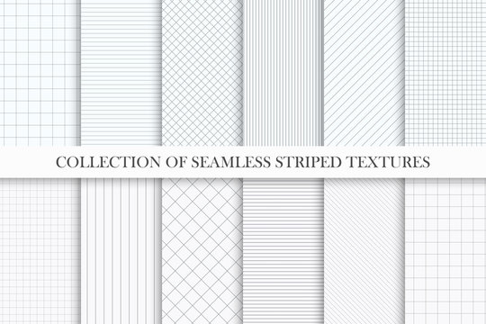 Collection of vector seamless striped textures. Similar to paper. Geometric repeatable simple patterns